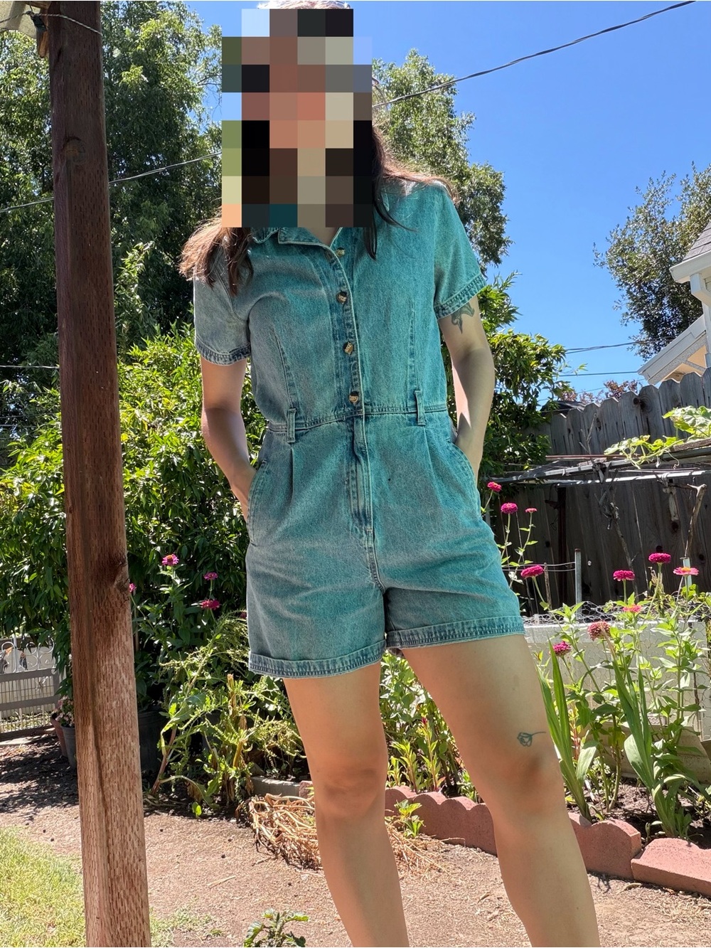 Gloria Vanderbilt Vintage 90s Women's Short Sleeve Denim Romper - Light Blue